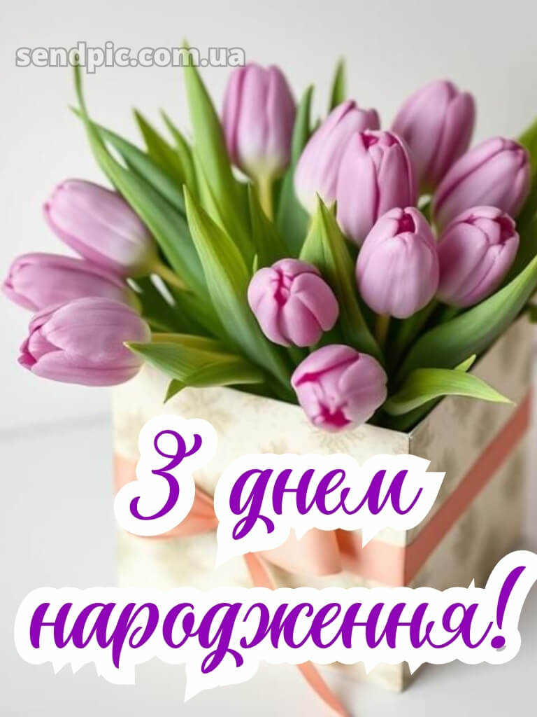 З днем народження тюльпани в коробці 18